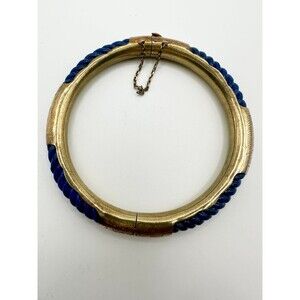 Vintage sterling silver gold plated carved lapis lazuli bangle Bracelet